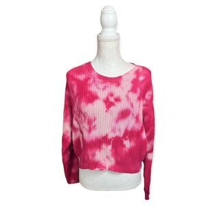 FRESHMAN PINK BLEACHED TIE DYE RIBBED KNIT COTTON OVERSIZED SWEATER SMALL